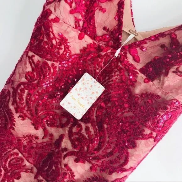 FREE PEOPLE Night Shimmer Embroidered Floral Sequin Lace Mesh Mini Dress Size 4 - Picture 3 of 15